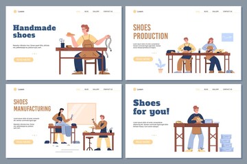 Obraz premium Handmade shoe banners set, craft workshop for online store design in flat vector