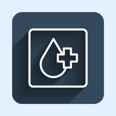 White line Blood test and virus molecule coronavirus icon isolated with long shadow background. Coronavirus, COVID-19. 2019-nCoV. Blue square button. Vector