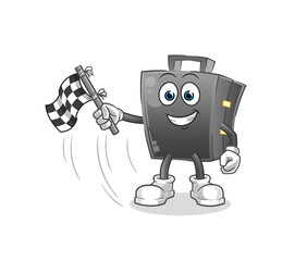 briefcase hold finish flag. cartoon mascot vector