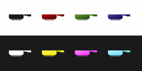 Set Frying pan icon isolated on black and white background. Fry or roast food symbol. Vector