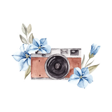 vintage camera and flowers