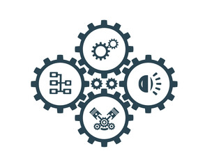 Vector illustration, icons and logos with car parts and other special equipment. Car service. Auto parts store.