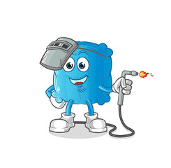 pillow welder mascot. cartoon vector