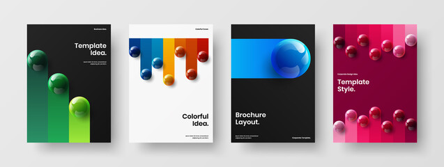 Isolated 3D balls company identity layout collection. Premium corporate brochure A4 design vector template set.