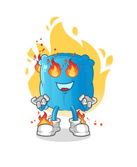pillow on fire mascot. cartoon vector
