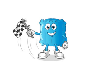 pillow hold finish flag. cartoon mascot vector