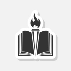Book and torch, education sticker isolated on white background