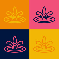 Pop art line Water drop icon isolated on color background. Vector