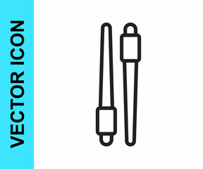 Black line Food chopsticks icon isolated on white background. Wooden Korean sticks for Asian dishes. Oriental utensils. Vector