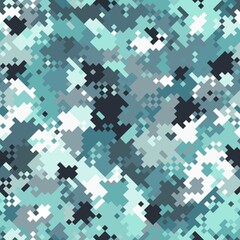 Sky blue colors seamless pattern camouflage background of pixel spots