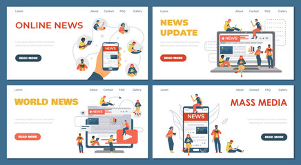 Online news and internet mass media website banners, flat vector illustration.