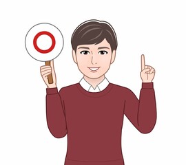 パネルを持って話す人