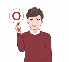 パネルを持って話す人