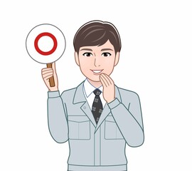 パネルを持って話す人