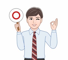 パネルを持って話す人