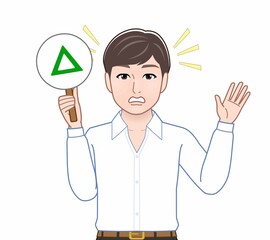 パネルを持って話す人