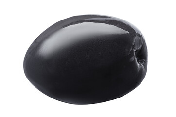 Single black olive isolated on white background