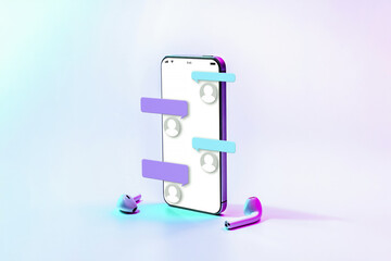 Sms messages chat notification. Bubbles text conversation on smartphone screen. Mail communication connection message technology.