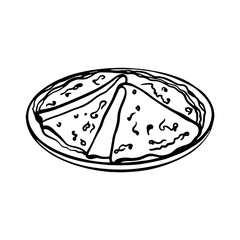 vector doodle icon plate with pancakes, maslenitsa in Russia