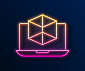 Glowing neon line 3d modeling icon isolated on black background. Augmented reality or virtual reality. Vector