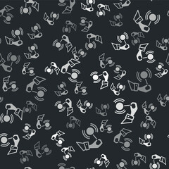 Grey Hypnosis icon isolated seamless pattern on black background. Human eye with spiral hypnotic iris. Vector