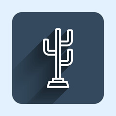 White line Coat stand icon isolated with long shadow background. Blue square button. Vector