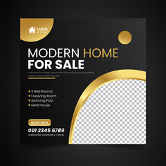 Golden Luxurious Real Estate Property house Social Media Post Banner Squire Flyer Template Design