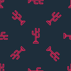 Red line Coat stand icon isolated seamless pattern on black background. Vector