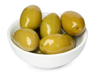 Small bowl with marinated olives isolated on white