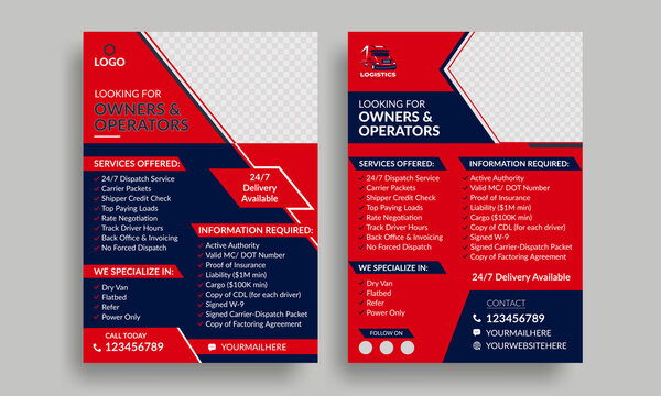 Trucking And Dispatching Logistics Flyer, Freight Broker Flyer, Owner Operators Independent Freight Flyer Truck Dispatcher Logistics Flyer Template, Transport Service Flyer Design Template