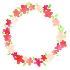 Fototapeta na wymiar Colorful sweet pink flower and leaves wreath watercolor illustration for decoration on Valentine's day ,spring season and wedding events.