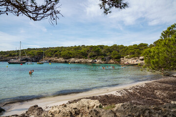 Cala Turqueta, Menorca. September 2021. Paradise beach on the island of Menorca. Perfect place to relax and enjoy nature in summer.