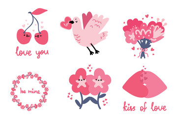 Set of valentines day illustration in hand drawn style