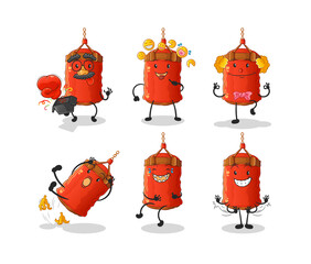 punching bag comedy set character. cartoon mascot vector
