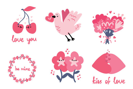 Set of valentines day illustration in hand drawn style