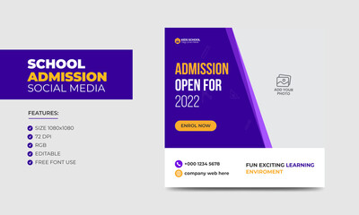 Junior Admission School Education Social Media Post Template Design Set. Kids’ Education Social Media Post Set