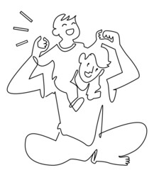 一筆書きのシンプルイラスト-肩車する父親