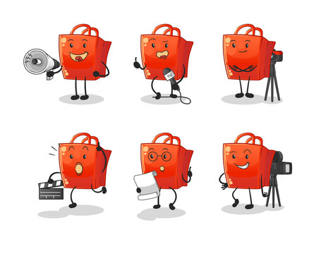 shopping bag entertainment group character. cartoon mascot vector