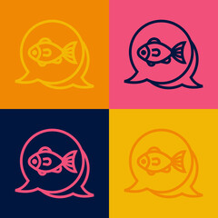 Pop art line Fish icon isolated on color background. Vector