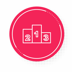 White line Award over sports winner podium icon isolated on white background. Red circle button. Vector