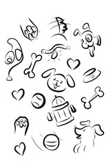 Dog face doodle. Dog breeds hand drawn head. Stock vector vet illustration on a white background.