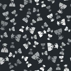 Grey Graduate and graduation cap icon isolated seamless pattern on black background. Vector