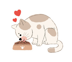 
one cute cat eating food with love and happy