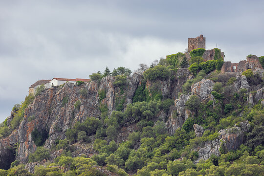 The outskirts of Gaucin and its ruined castle seen from the outlook north of the village