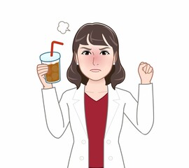 コーヒーを持って歩く女性