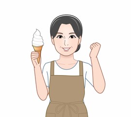 ソフトクリームアイスをもつ女性