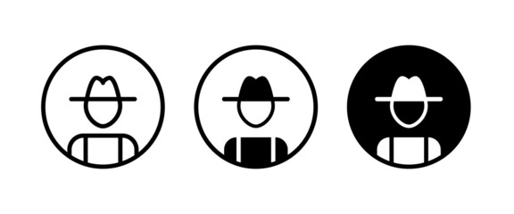 Avatar man in a hat icons , Secret service agent, Spy man icon Wanted button, vector, sign, symbol, logo, illustration, editable stroke, flat design style isolated on white