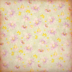Grunge retro background. Floral ornament. Raster illustration for packaging, scrapbooking, postcards, wrapping.