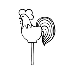 vector icon lollipop cockerel doodle, russian culture. Outline on white isolated background