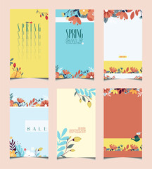 spring templates for storis, collection of layouts for instagram, flower templates, floral print, discounts